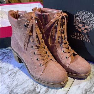 Vince Camuto Pink Suede Leather Side Zip Lace-Up Boots NWOT